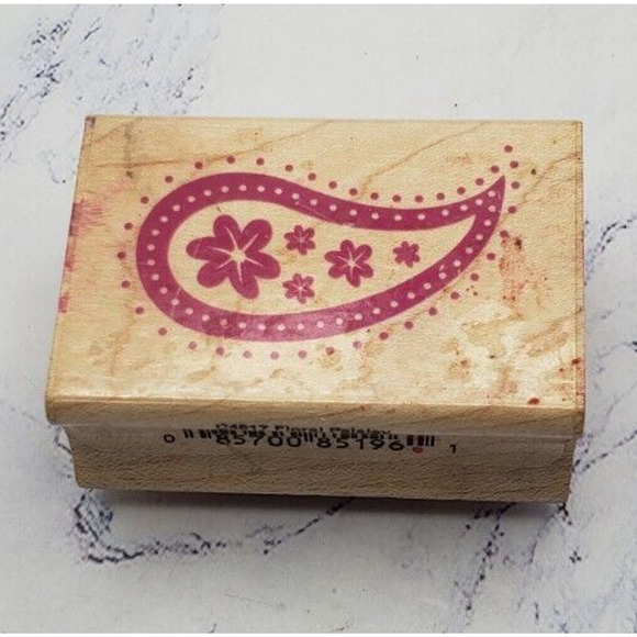 Hero Arts Paisley Teardrop Pattern With Flowers Wood Mounted Rubber Stamp C4617 - Picture 1 of 7